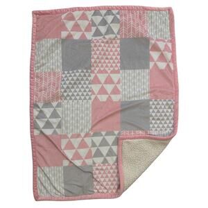 Just Born Pink Gray White Triangle Arrow Sherpa Kids Baby Security Lovey Blanket